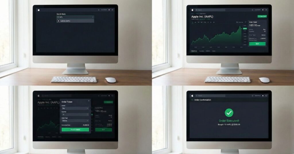 Placing a market order to buy shares on an online platform
