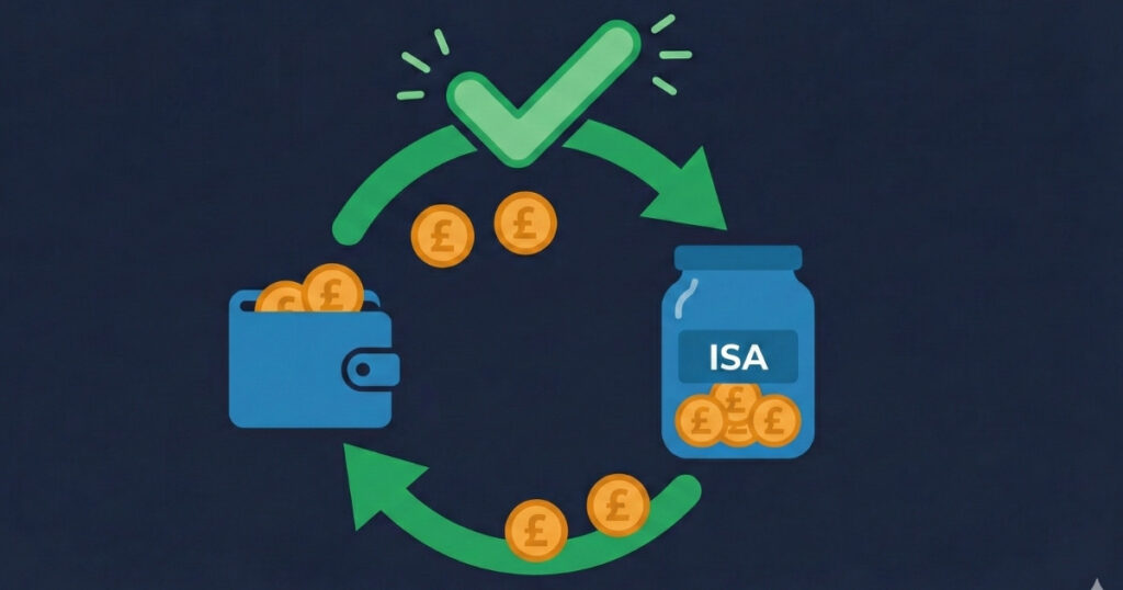 Illustration showing flexible ISA withdrawals and redeposits without losing allowance