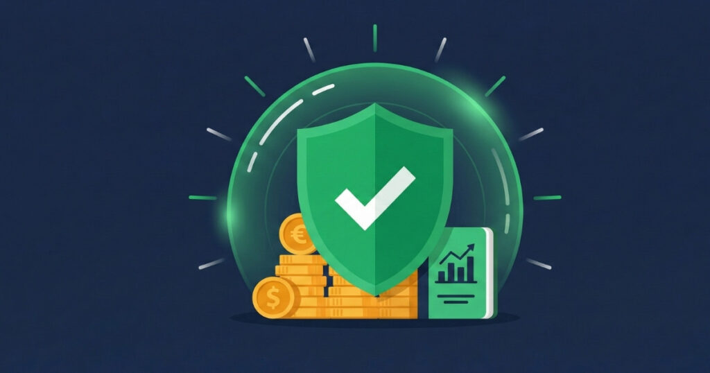FSCS protection illustration showing deposits covered up to 120,000 pounds with a safety shield