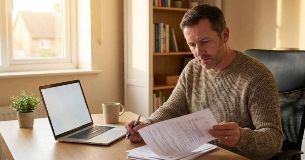 Investor reviewing eToro UK safety FCA regulation and FSCS protection documents at desk