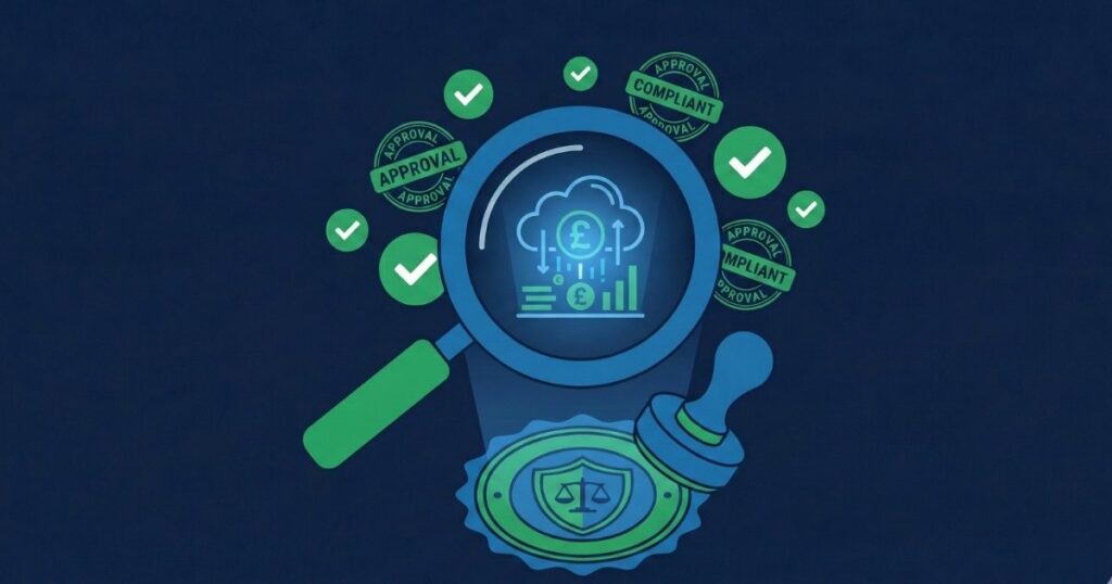Illustration of FCA regulation showing oversight, compliance checks, and firm authorisation process