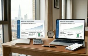 Featured image showing a Stocks and Shares ISA investment dashboard and long-term growth chart.