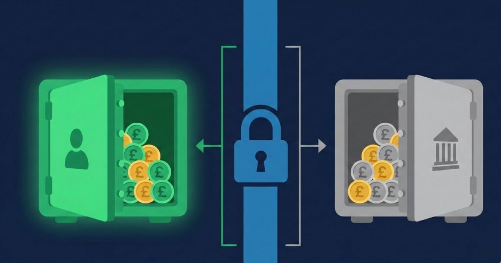 Illustration showing customer funds kept separate from company funds in segregated accounts