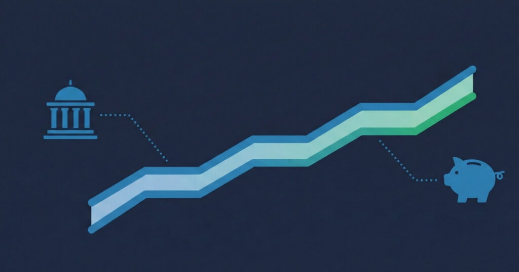 Illustration showing the Trading 212 Cash ISA rate tracking the Bank of England base rate