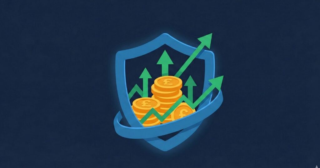 Illustration showing a tax-free ISA wrapper around investments with a shield symbol"
