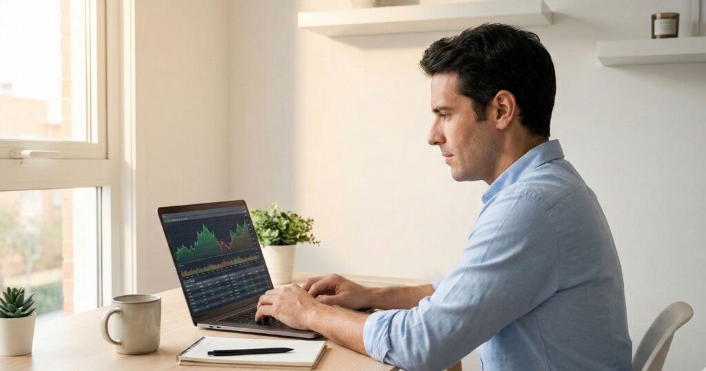 Investor comparing Trading 212 vs Freetrade investment range on laptop at desk UK