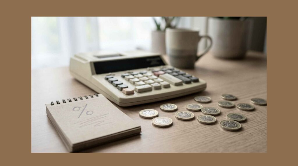 Calculator and pound coins illustrating platform fees and ongoing fund charges