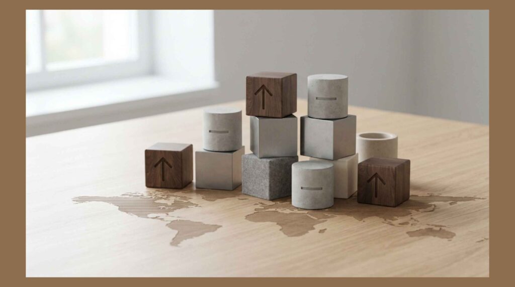 Concept image showing a diversified portfolio allocation across global equities and bonds