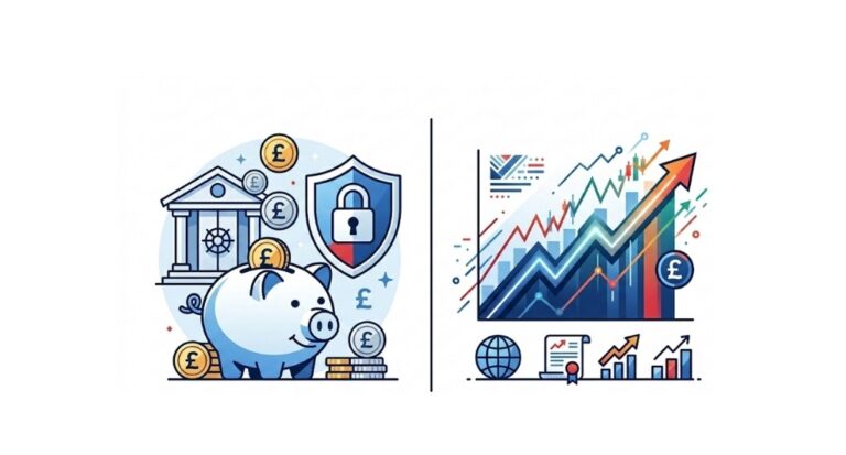 Cash ISA vs Stocks and Shares ISA comparison graphic.