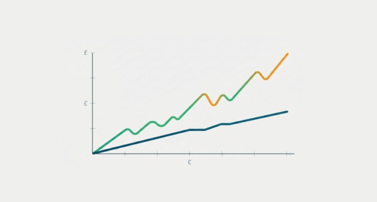 Is investing worth it showing a chart comparing investment growth vs cash savings over time for UK investors