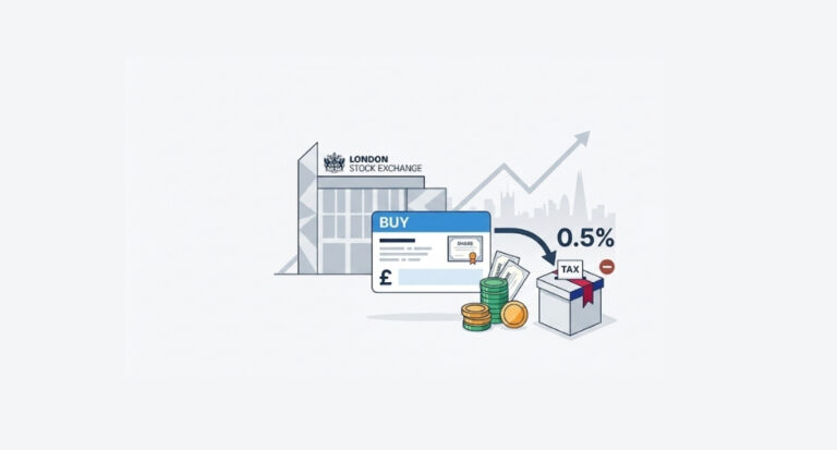 Stamp duty on shares UK explaining the 0.5% tax rate charged when buying stocks on the London Stock Exchange