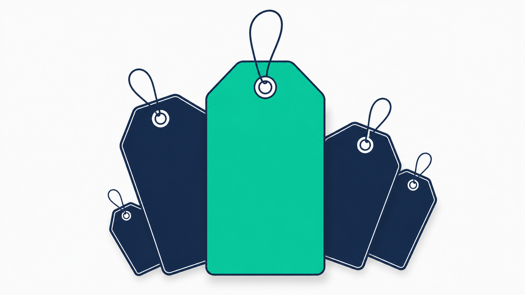 One large price tag concealing four smaller ones, illustrating fund charges, FX fees and dealing costs hidden behind a SIPP's headline platform fee